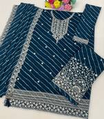 Teal faux georgette geometric print semi stitched salwar suits