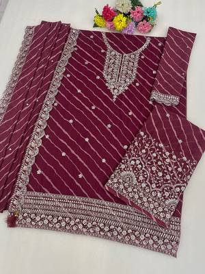 Maroon faux georgette geometric print semi stitched salwar suits 2
