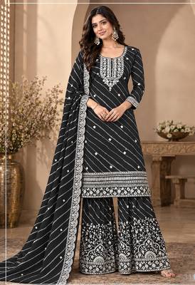 Black faux georgette geometric print semi stitched salwar suits 1