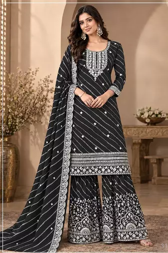 Black faux georgette geometric print semi stitched salwar suits