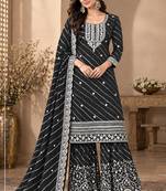 Black faux georgette geometric print semi stitched salwar suits