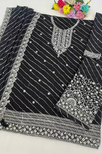 Black faux georgette geometric print semi stitched salwar suits