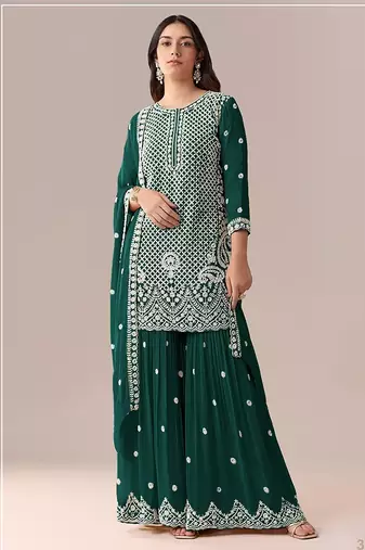 Emerald green faux georgette beads semi stitched salwar suits