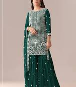 Emerald green faux georgette beads semi stitched salwar suits