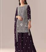 Wine faux georgette beads semi stitched salwar suits