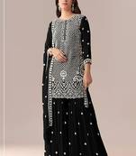 Black faux georgette beads semi stitched salwar suits