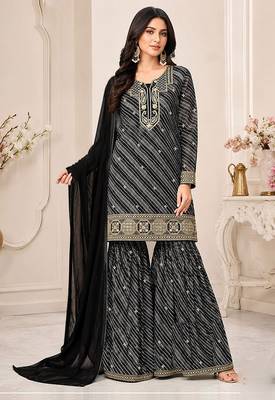 Black faux georgette geometric print semi stitched salwar suits 1