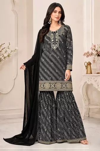 Black faux georgette geometric print semi stitched salwar suits