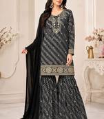 Black faux georgette geometric print semi stitched salwar suits