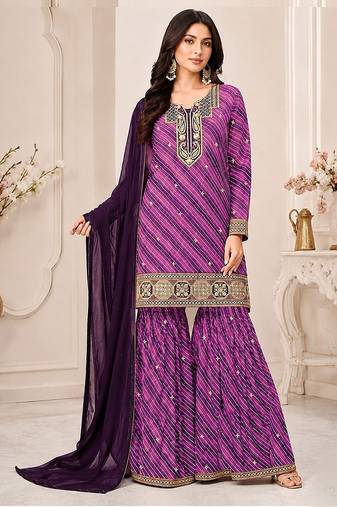 Royal violet faux georgette geometric print semi stitched salwar suits