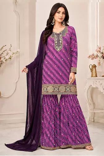 Royal violet faux georgette geometric print semi stitched salwar suits
