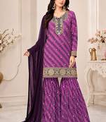 Royal violet faux georgette geometric print semi stitched salwar suits