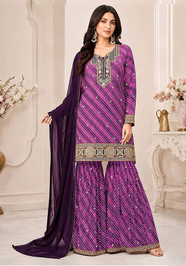 Royal violet faux georgette geometric print semi stitched salwar suits