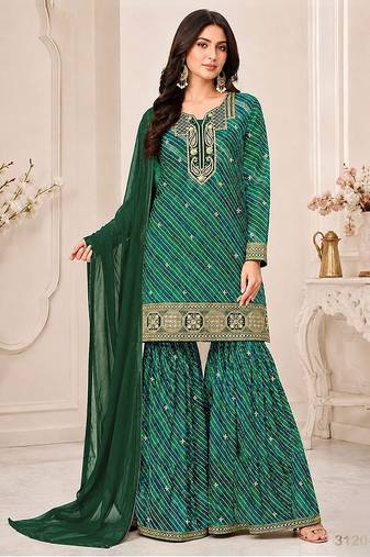 Emerald green faux georgette geometric print semi stitched salwar suits