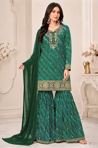 Emerald green faux georgette geometric print semi stitched salwar suits
