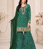 Emerald green faux georgette geometric print semi stitched salwar suits