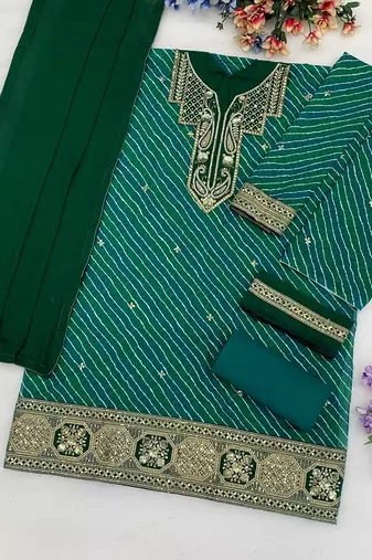 Emerald green faux georgette geometric print semi stitched salwar suits