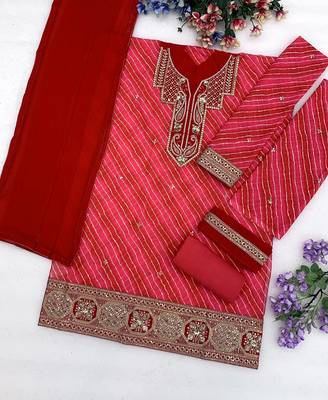 Magenta faux georgette geometric print semi stitched salwar suits 2