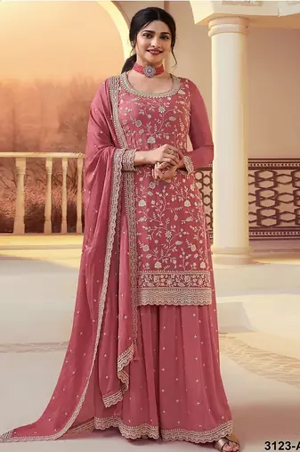 Peach silk blend zari work semi stitched salwar suits