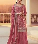 Peach silk blend zari work semi stitched salwar suits