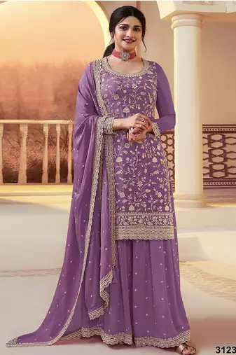 Purple silk blend zari work semi stitched salwar suits