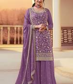 Purple silk blend zari work semi stitched salwar suits