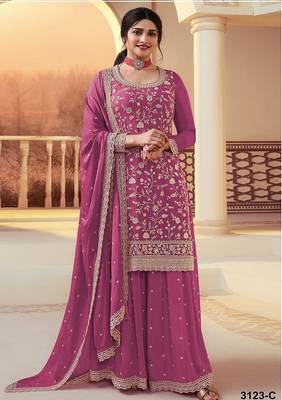 Magenta silk blend zari work semi stitched salwar suits 1