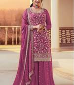 Magenta silk blend zari work semi stitched salwar suits