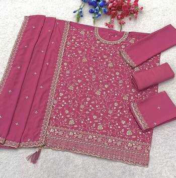 Magenta silk blend zari work semi stitched salwar suits 2