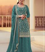 Teal silk blend zari work semi stitched salwar suits