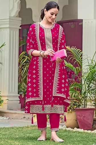 Rani pink georgette sequins work semi stitched salwar suits