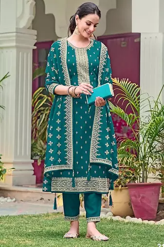 Teal georgette sequins work semi stitched salwar suits