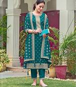 Teal georgette sequins work semi stitched salwar suits