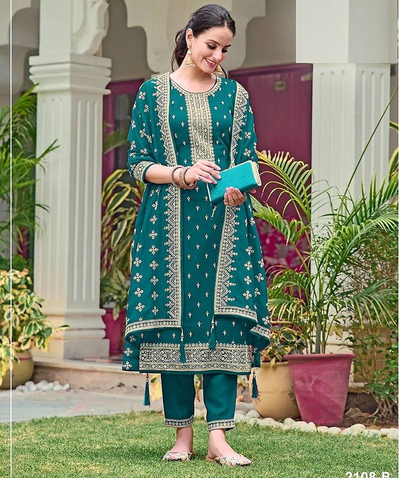 Teal georgette sequins work semi stitched salwar suits