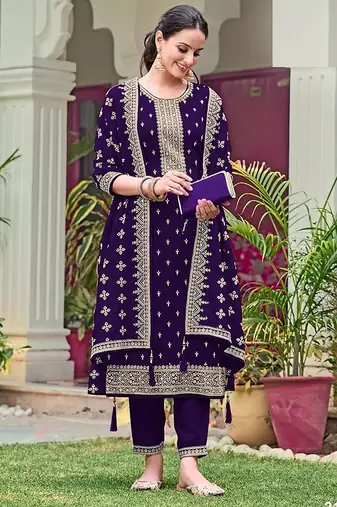 Purple georgette sequins work semi stitched salwar suits