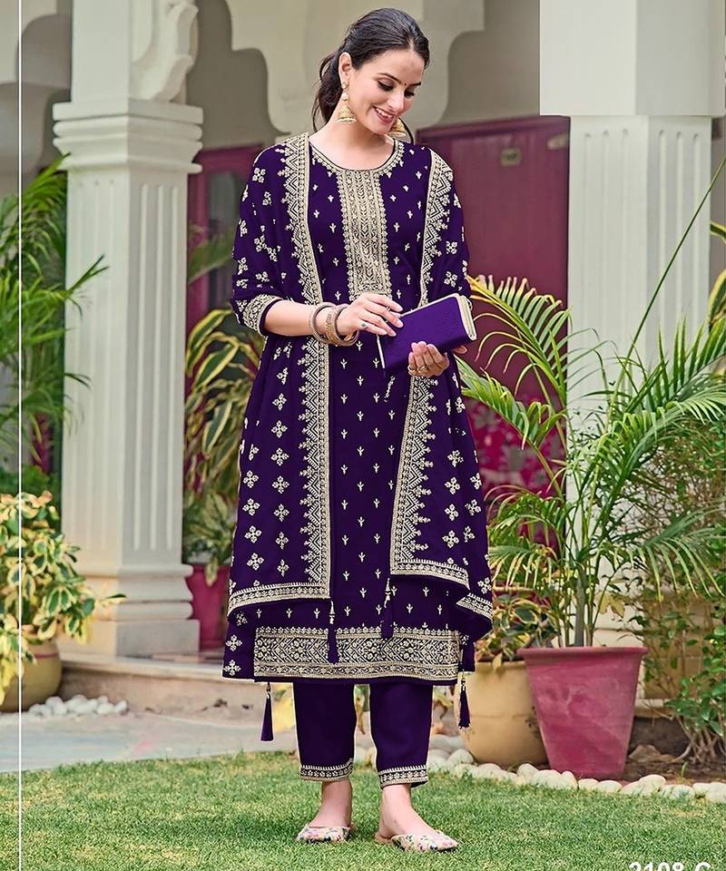 Purple georgette sequins work semi stitched salwar suits