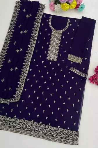 Purple georgette sequins work semi stitched salwar suits
