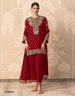 Red georgette sequins work semi stitched salwar suits 1