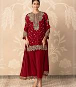 Red georgette sequins work semi stitched salwar suits