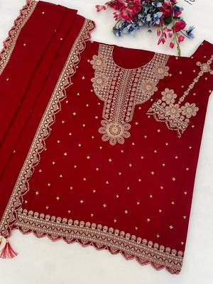 Red georgette sequins work semi stitched salwar suits 2