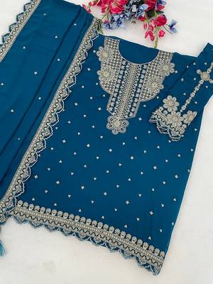 Teal georgette sequins work semi stitched salwar suits 2