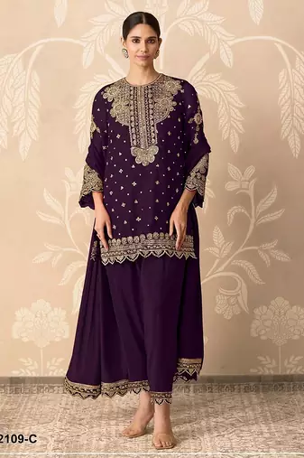 Purple georgette sequins work semi stitched salwar suits