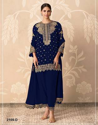 Blue georgette sequins work semi stitched salwar suits 1