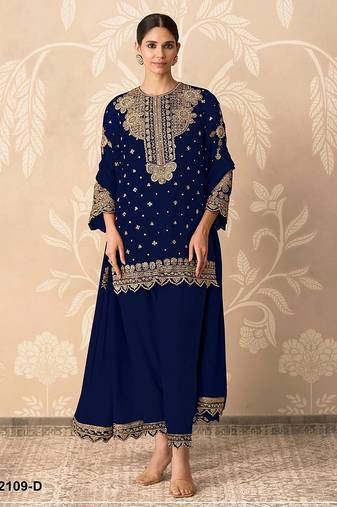 Blue georgette sequins work semi stitched salwar suits