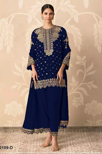 Blue georgette sequins work semi stitched salwar suits