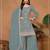 Dusty grey silk blend floral print semi stitched salwar suits