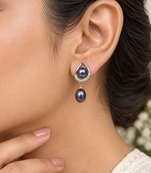 Certified natural freshwater pearls jewellery natural pearls black freshwater pearl drop earrings, 22x10 mm