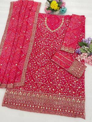 Rani pink faux georgette geometric print semi stitched salwar suits 2