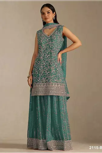 Sea green faux georgette geometric print semi stitched salwar suits