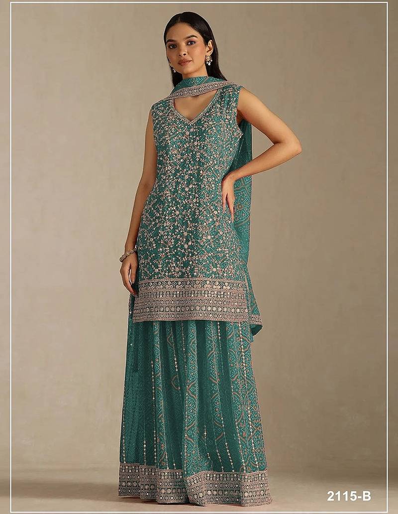 Sea green faux georgette geometric print semi stitched salwar suits